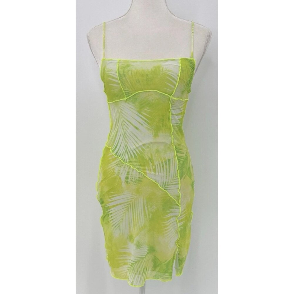 Bershka Mesh Palm Print Cami Mini‎ Dress Size M Summer Boho Festival